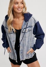 509 Broadway Denim Contrast Hoodie Jacket