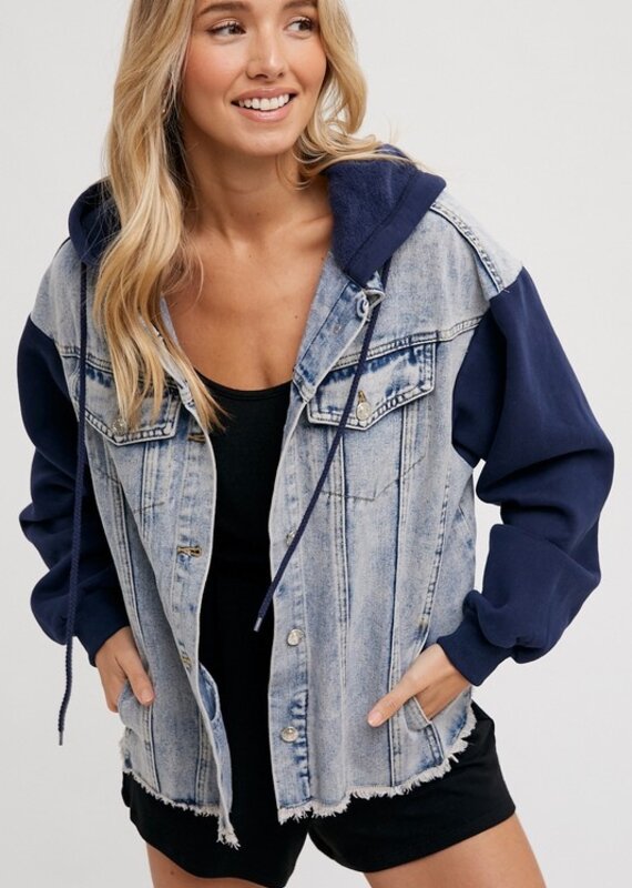 509 Broadway Denim Contrast Hoodie Jacket