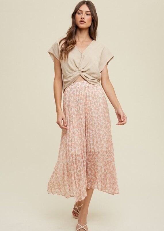 509 Broadway Floral Pleated Midi Skirt
