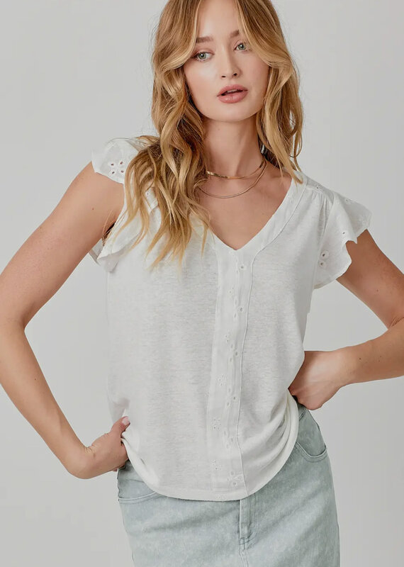 509 Broadway Eyelet Flutter Sleeve Top