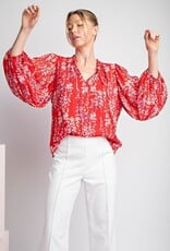 509 Broadway Floral Printed Bubble Sleeve Top