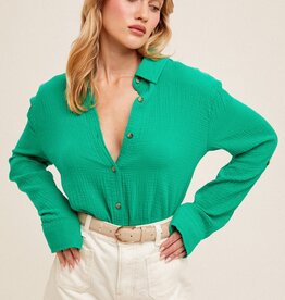 509 Broadway Crinkle Button Down Sleeve Shirt