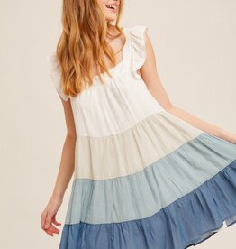 509 Broadway Eyelet Color Block Tiered Dress