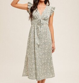 509 Broadway V-Neck Flutter Sleeve Floral Dress
