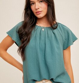 509 Broadway Round Neck Open Back SS Top