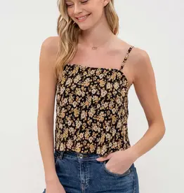509 Broadway Floral Print Plisse Cami Top