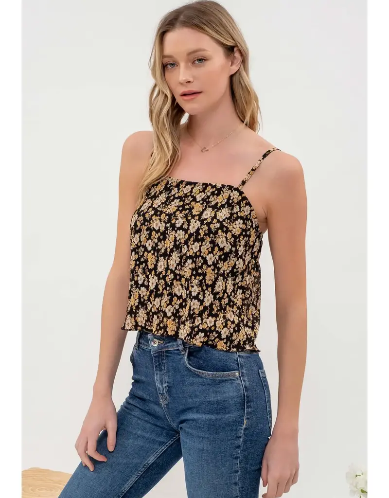 509 Broadway Floral Print Plisse Cami Top