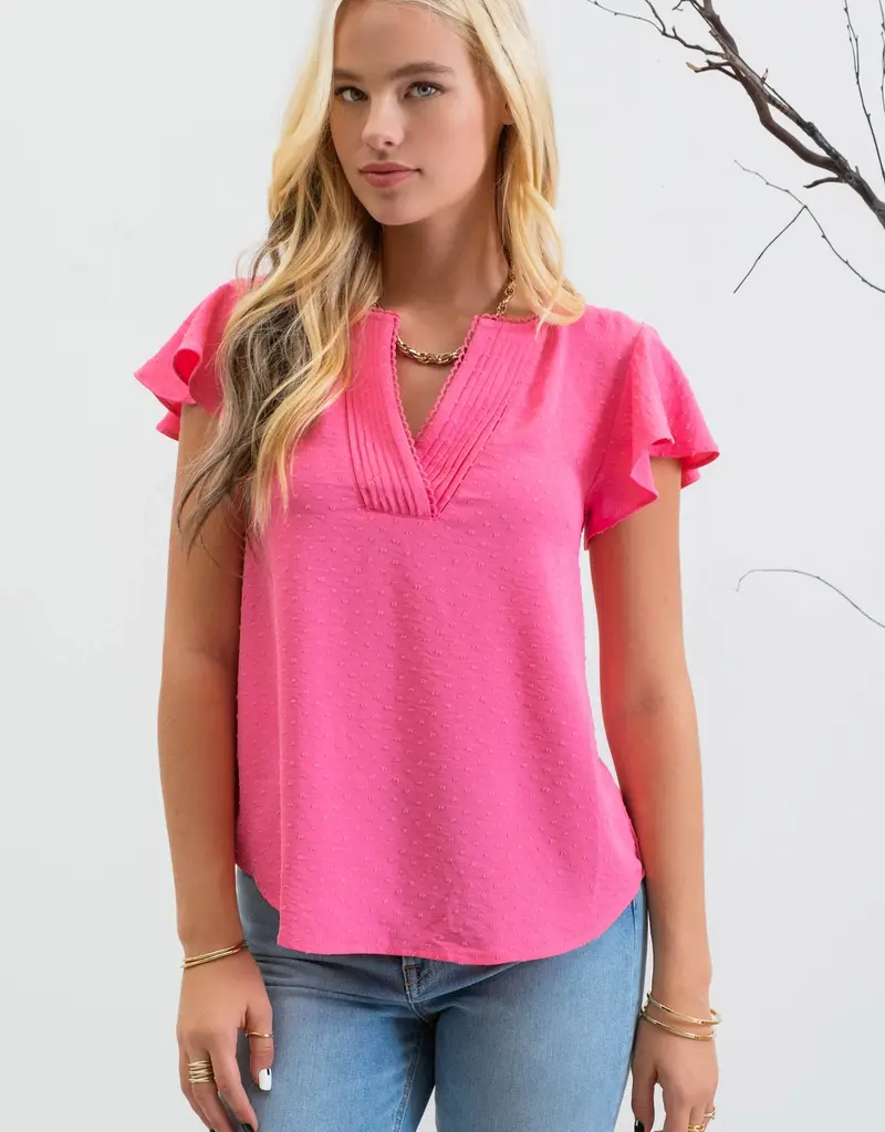 509 Broadway Lace Edge Split Neckline Woven Top