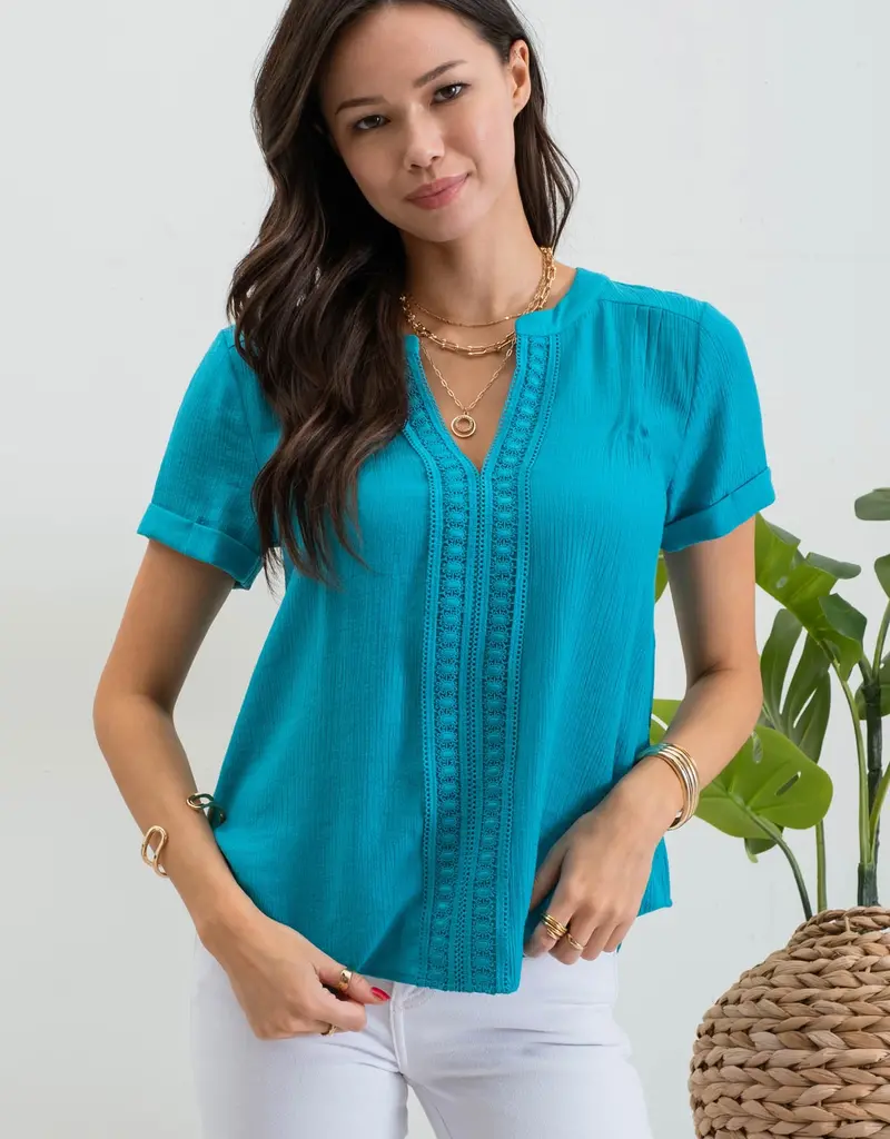 509 Broadway Split Neck Front Line Lace Blouse