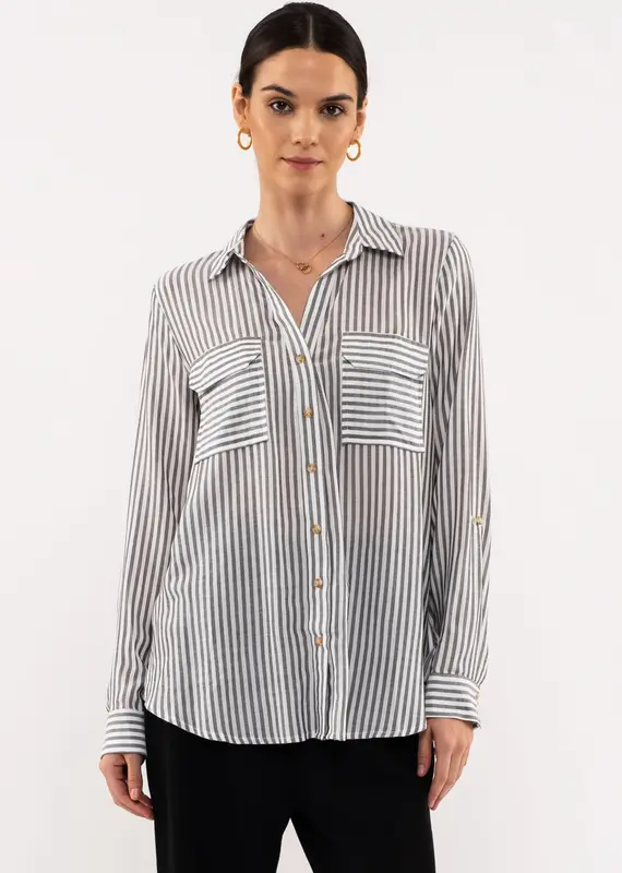 509 Broadway Striped Lightweight Woven Top