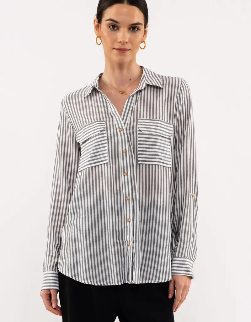 509 Broadway Striped Lightweight Woven Top