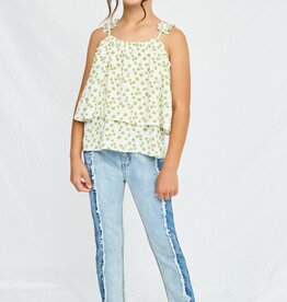 509 Broadway Girls Floral Pleated Strap Tank