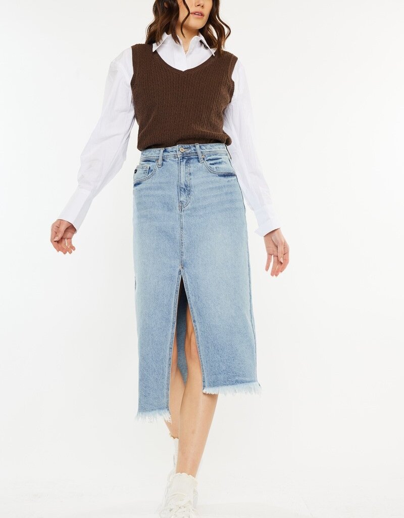 509 Broadway High Rise Denim Midi Skirt