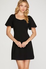 509 Broadway Puff Sleeve Short Knit Dress