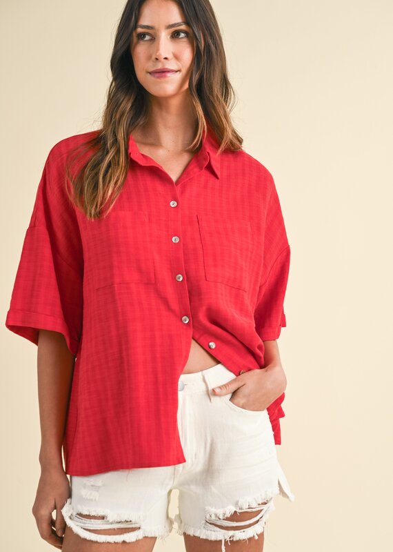 509 Broadway Stripe Texture Oversized Shirt