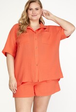 509 Broadway Plus Short Sleeve Woven Button Top
