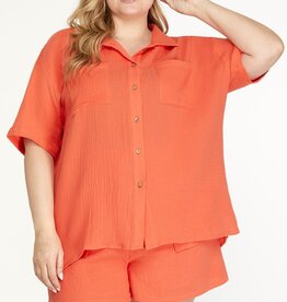 509 Broadway Plus Short Sleeve Woven Button Top