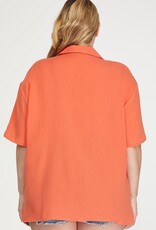 509 Broadway Plus Short Sleeve Woven Button Top