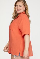 509 Broadway Plus Short Sleeve Woven Button Top