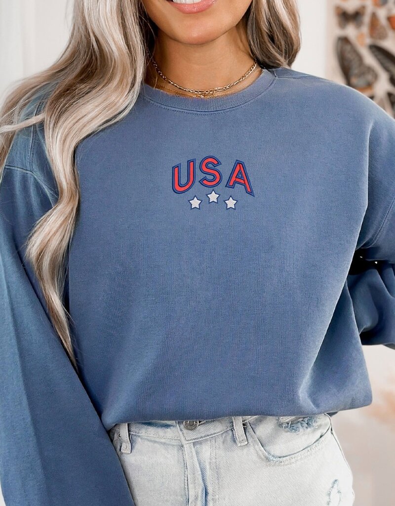 509 Broadway USA Stars Embroidered Comfort Colors Sweatshirt