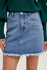 509 Broadway High Waist Denim Raw Hem Skirt