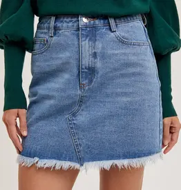 509 Broadway High Waist Denim Raw Hem Skirt