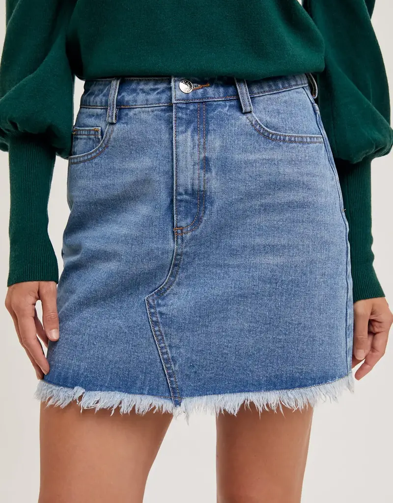 509 Broadway High Waist Denim Raw Hem Skirt