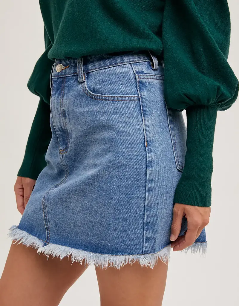 509 Broadway High Waist Denim Raw Hem Skirt