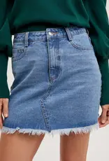 509 Broadway High Waist Denim Raw Hem Skirt