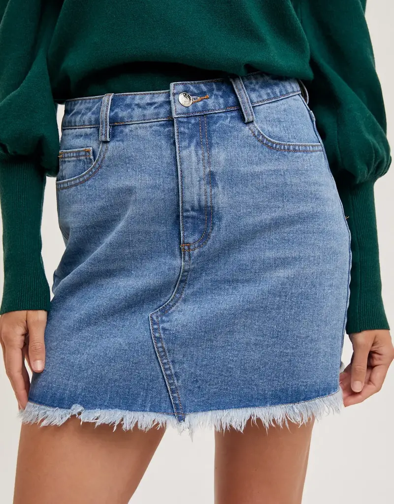 509 Broadway High Waist Denim Raw Hem Skirt