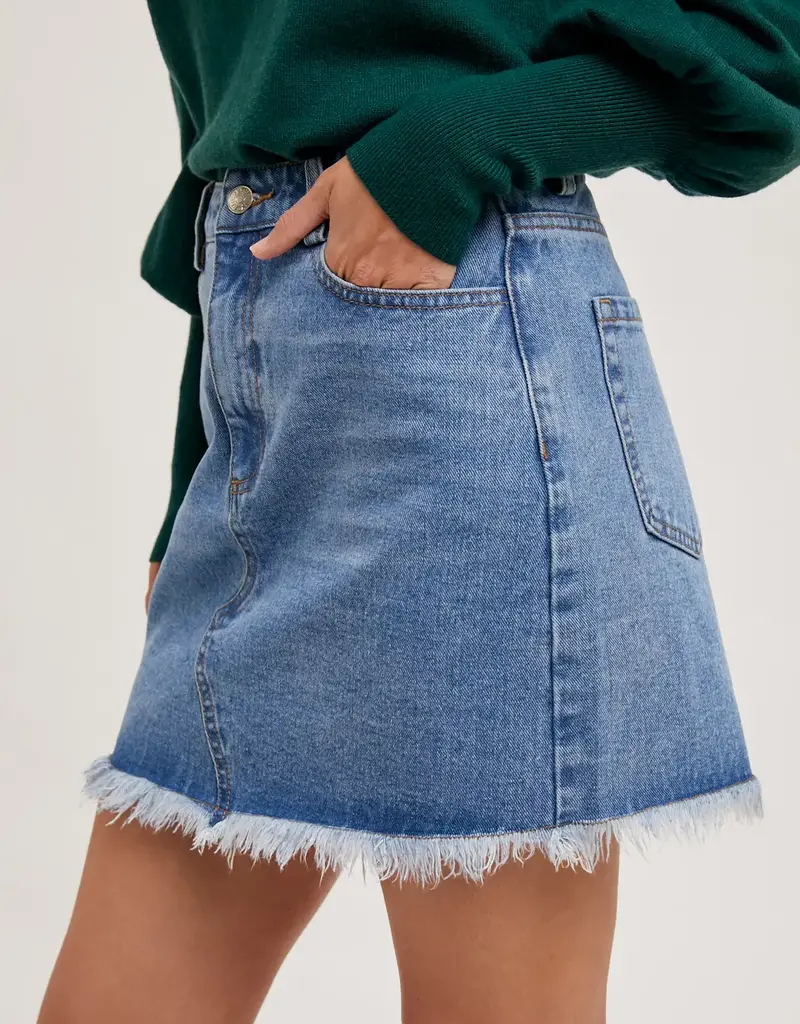 509 Broadway High Waist Denim Raw Hem Skirt