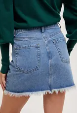 509 Broadway High Waist Denim Raw Hem Skirt