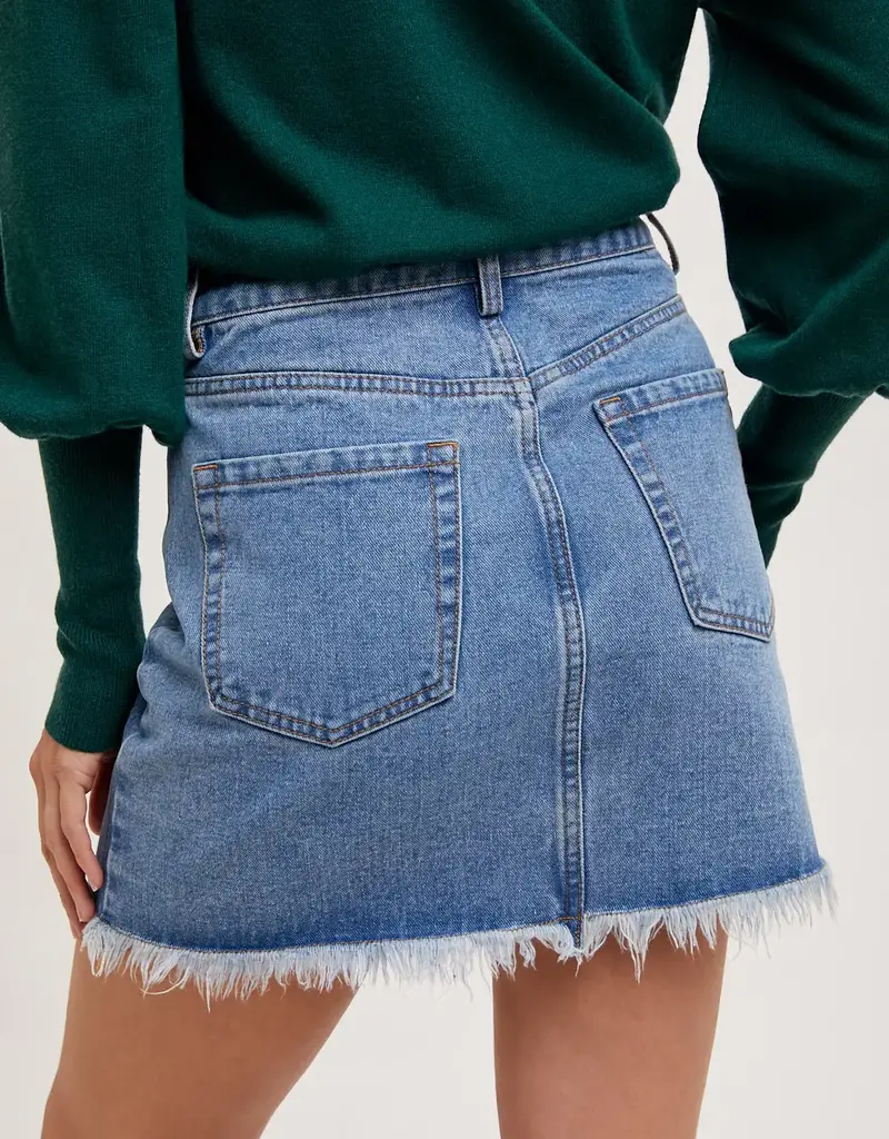 509 Broadway High Waist Denim Raw Hem Skirt