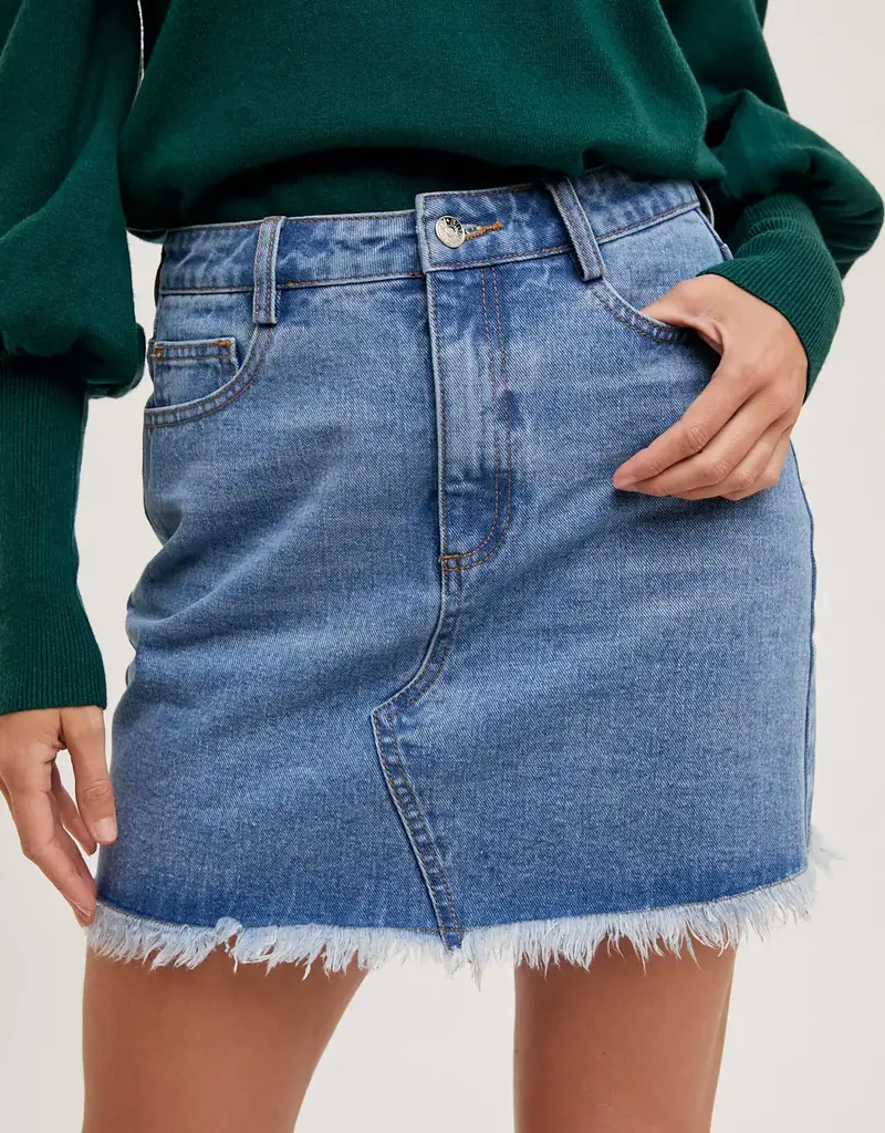 509 Broadway High Waist Denim Raw Hem Skirt