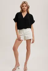 509 Broadway Sleeve Folded Wrap V-Neck Top