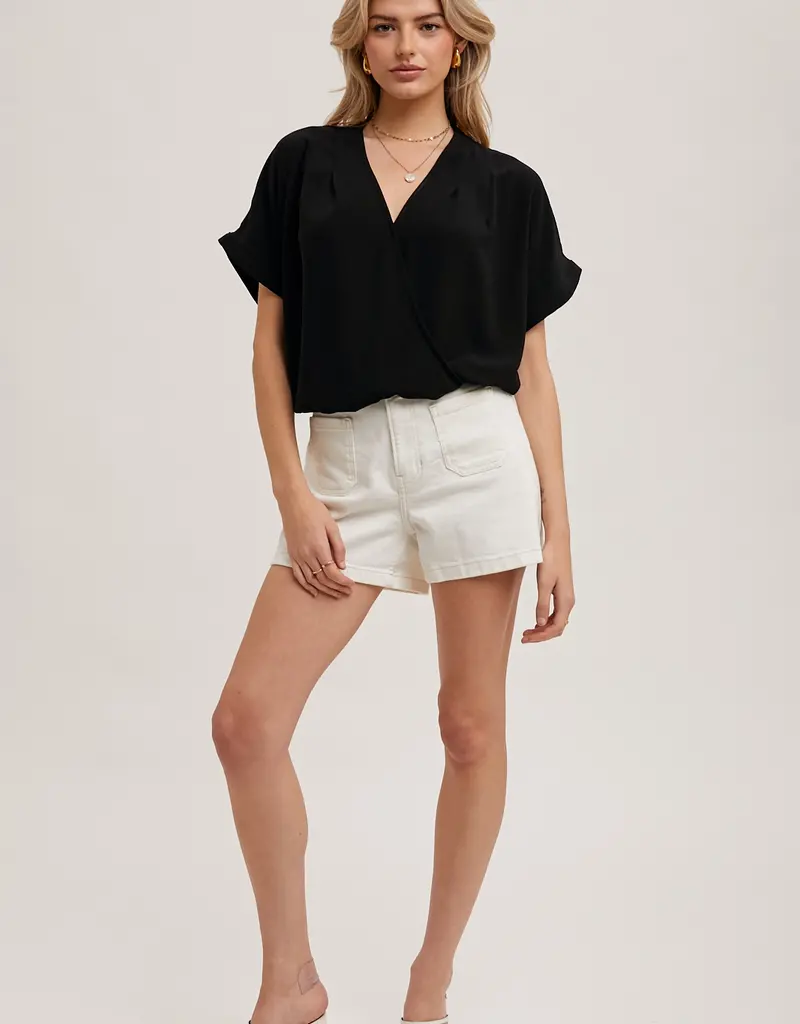 509 Broadway Sleeve Folded Wrap V-Neck Top