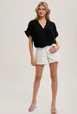 509 Broadway Sleeve Folded Wrap V-Neck Top