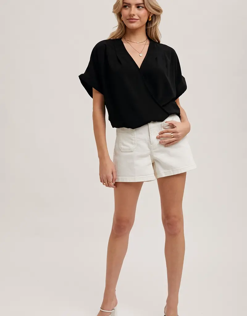 509 Broadway Sleeve Folded Wrap V-Neck Top
