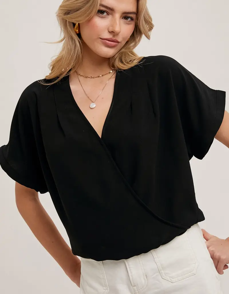 509 Broadway Sleeve Folded Wrap V-Neck Top