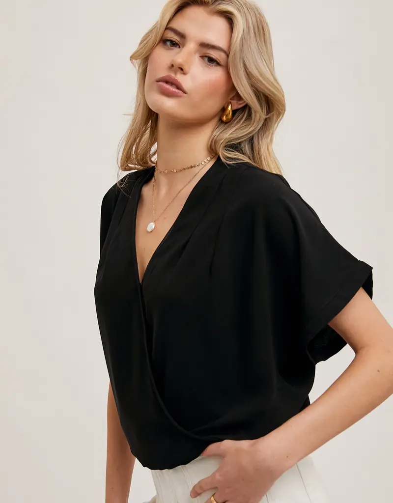 509 Broadway Sleeve Folded Wrap V-Neck Top