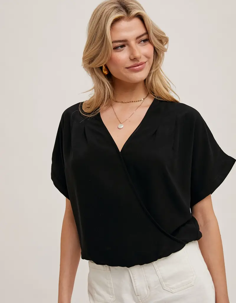 509 Broadway Sleeve Folded Wrap V-Neck Top