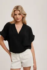 509 Broadway Sleeve Folded Wrap V-Neck Top