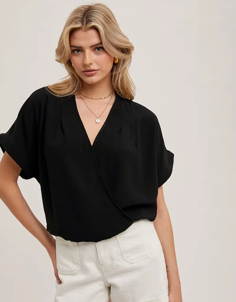 509 Broadway Sleeve Folded Wrap V-Neck Top