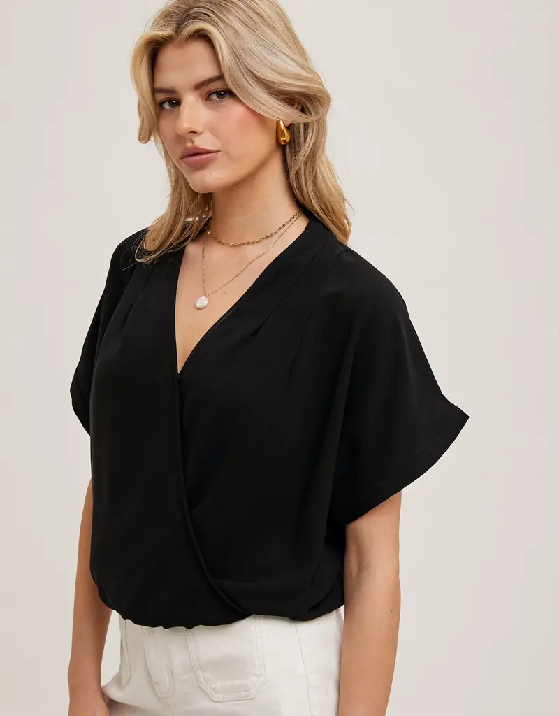 509 Broadway Sleeve Folded Wrap V-Neck Top