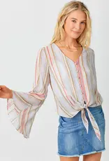 509 Broadway Tie Front Bell Sleeve Blouse