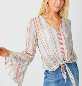 509 Broadway Tie Front Bell Sleeve Blouse