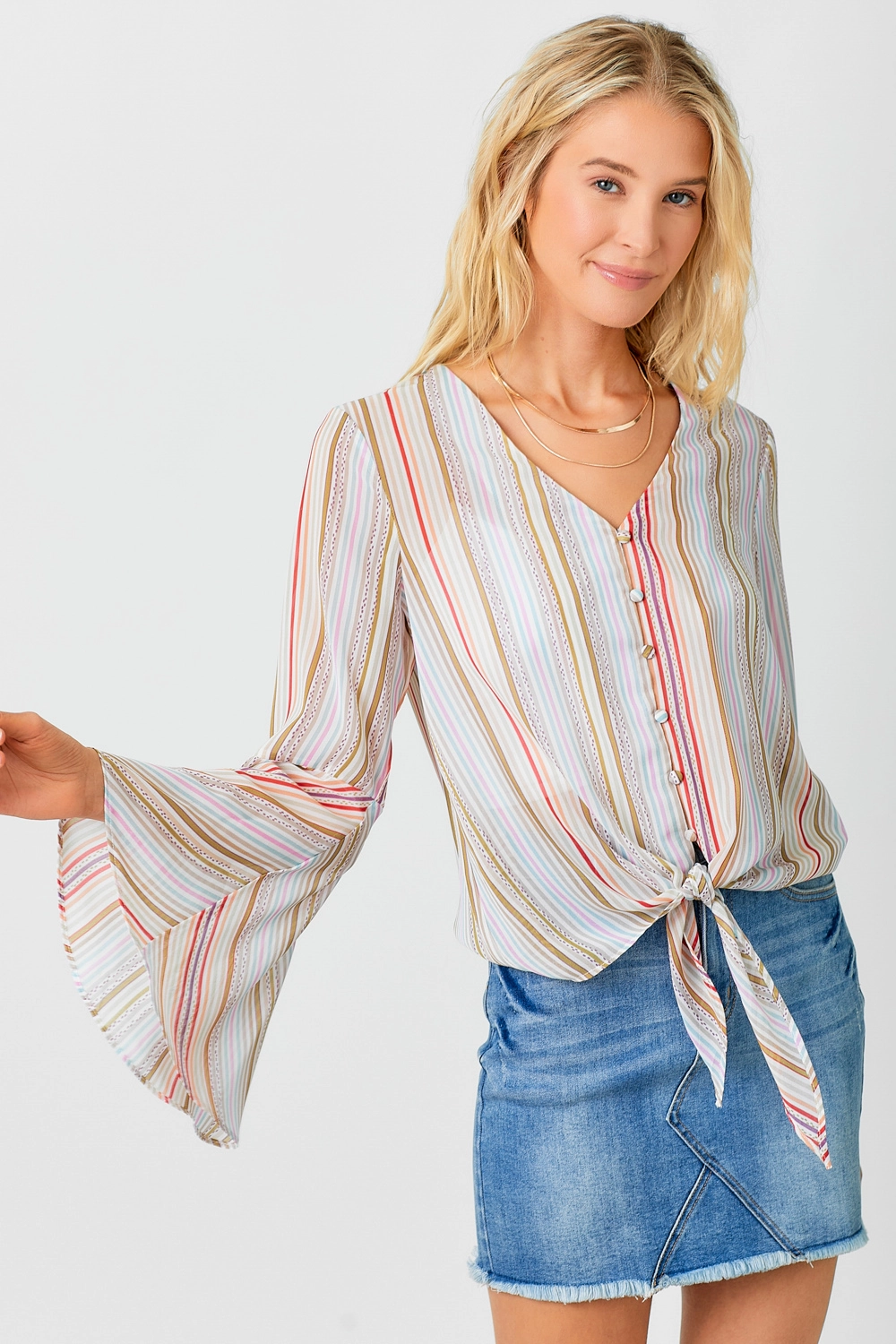 新品　fete bell blouse Women's Ruffle V Neck Button Down Shirt Slim Fit Bell Long Sleeve