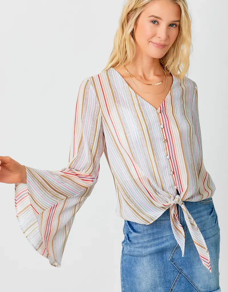 509 Broadway Tie Front Bell Sleeve Blouse