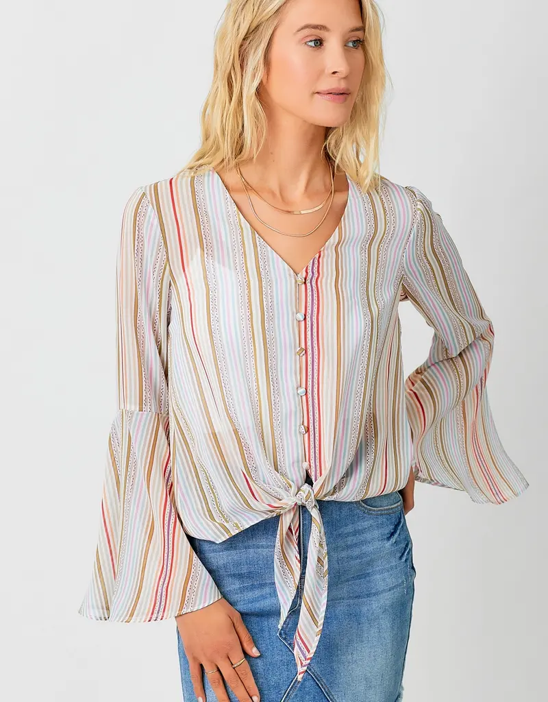 509 Broadway Tie Front Bell Sleeve Blouse