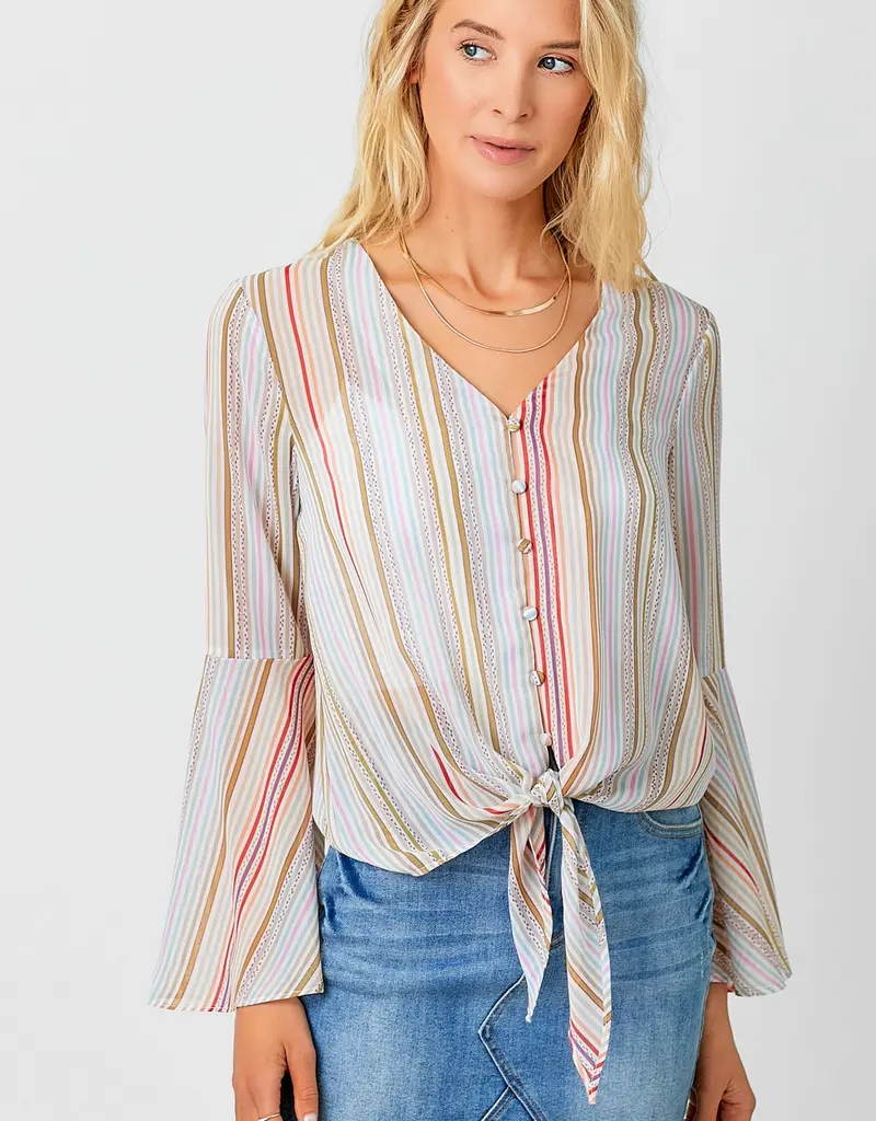 509 Broadway Tie Front Bell Sleeve Blouse